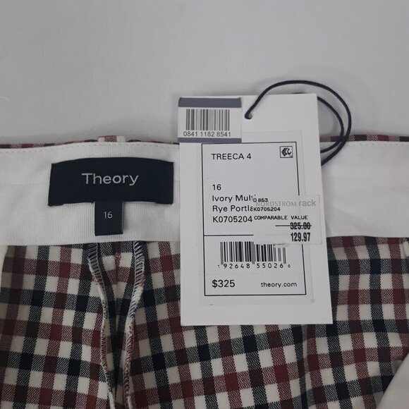 NWT Theory Treeca 4 Ivory Multi Rye Portland Chino Cropped Pant 16 Preppy - Picture 10 of 12